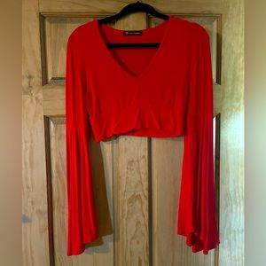 Red Bell Sleeve Crop Top
